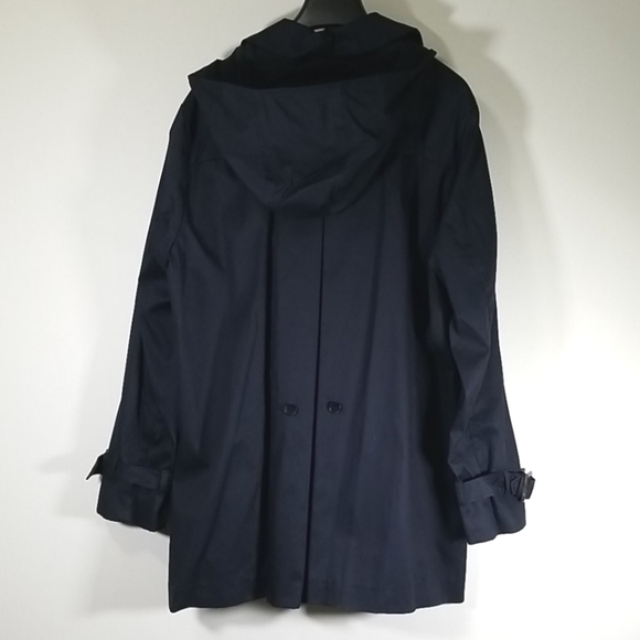 Nuage Ladies Hooded Trench Coat Size 16 Blue Detachable Hood Button Up - Picture 5 of 8